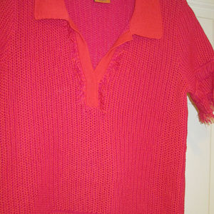 Tory Burch Pink/Orange Cotton Sweater w/Fringe SzL
